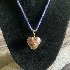 Cloisonné Heart Necklace and Earring Set